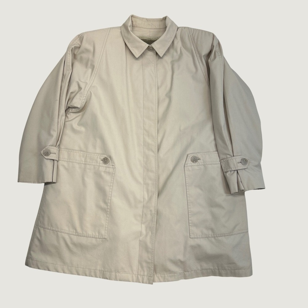 London Fog Trench Coat Women 18W Beige Zip In Faux Fur Liner‎ Classic Pockets